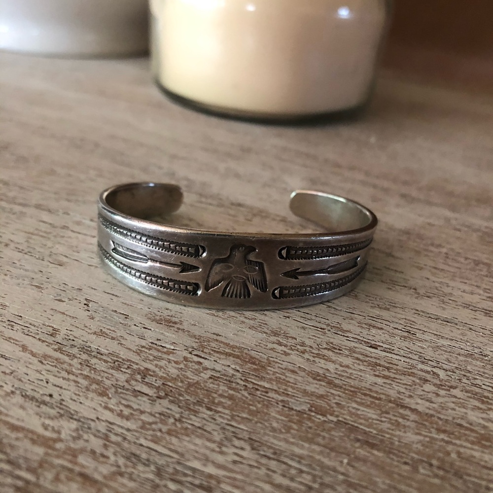 Boho silver plated stamped cuff